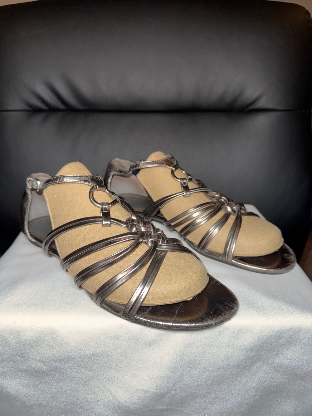 Tahari “Randy”  Metallic Strappy Flat Sandals - Bronze 8.5M